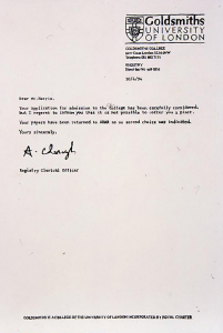 'Goldsmiths rejection letter' painting